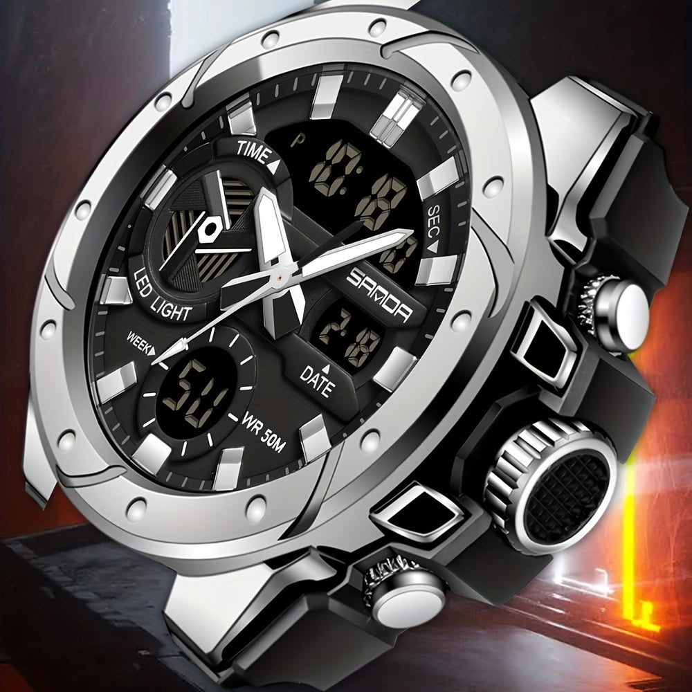 Men's Sports Watch Waterproof Quartz Luminous Dual Display Stopwatch Alarm
