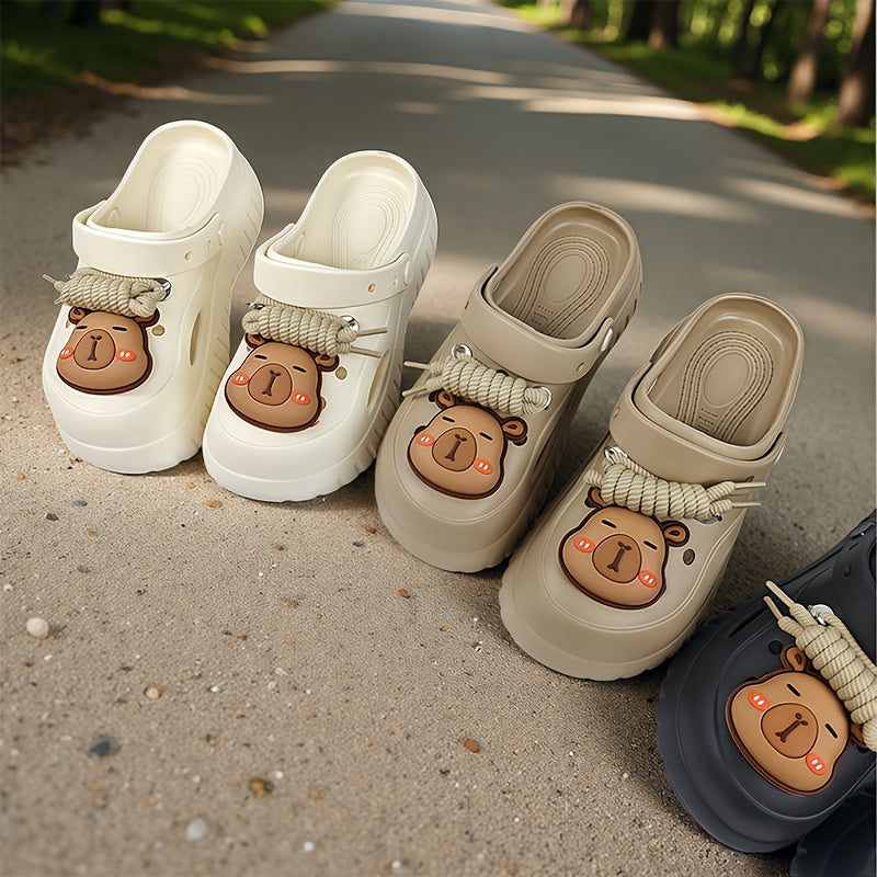 Women's EVA Clogs With Cartoon Capybara Pattern Slip-On Beach Shoes