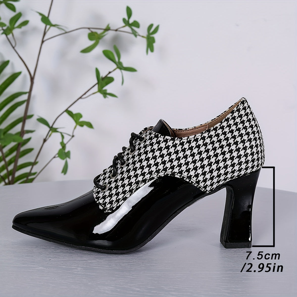 Women Houndstooth Fashion High Heels Casual Shoes Pointed Toe Comfortable