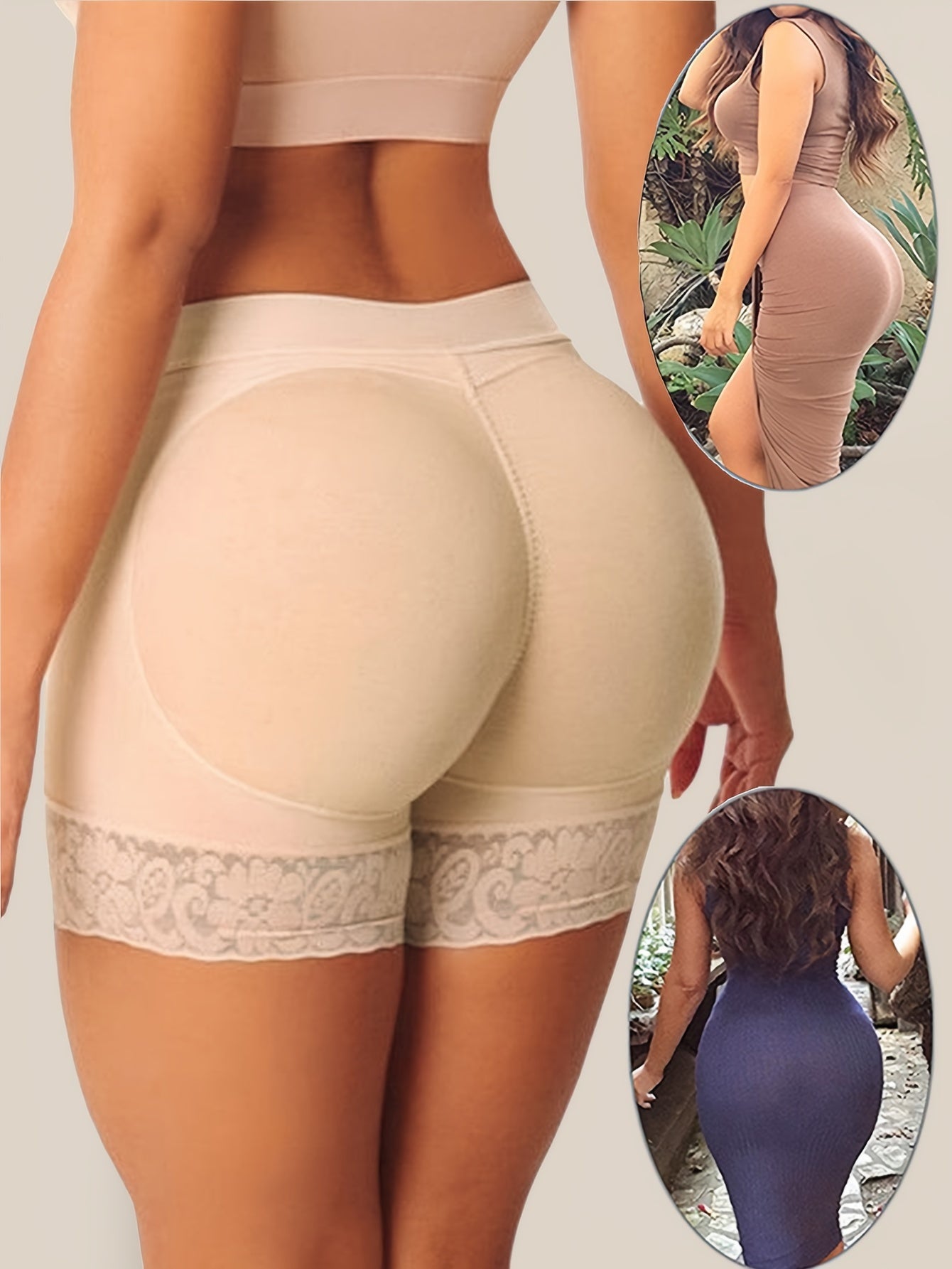 Women’s Faux Buttock Enhancer Shapewear Shorts Polyester Spandex Solid