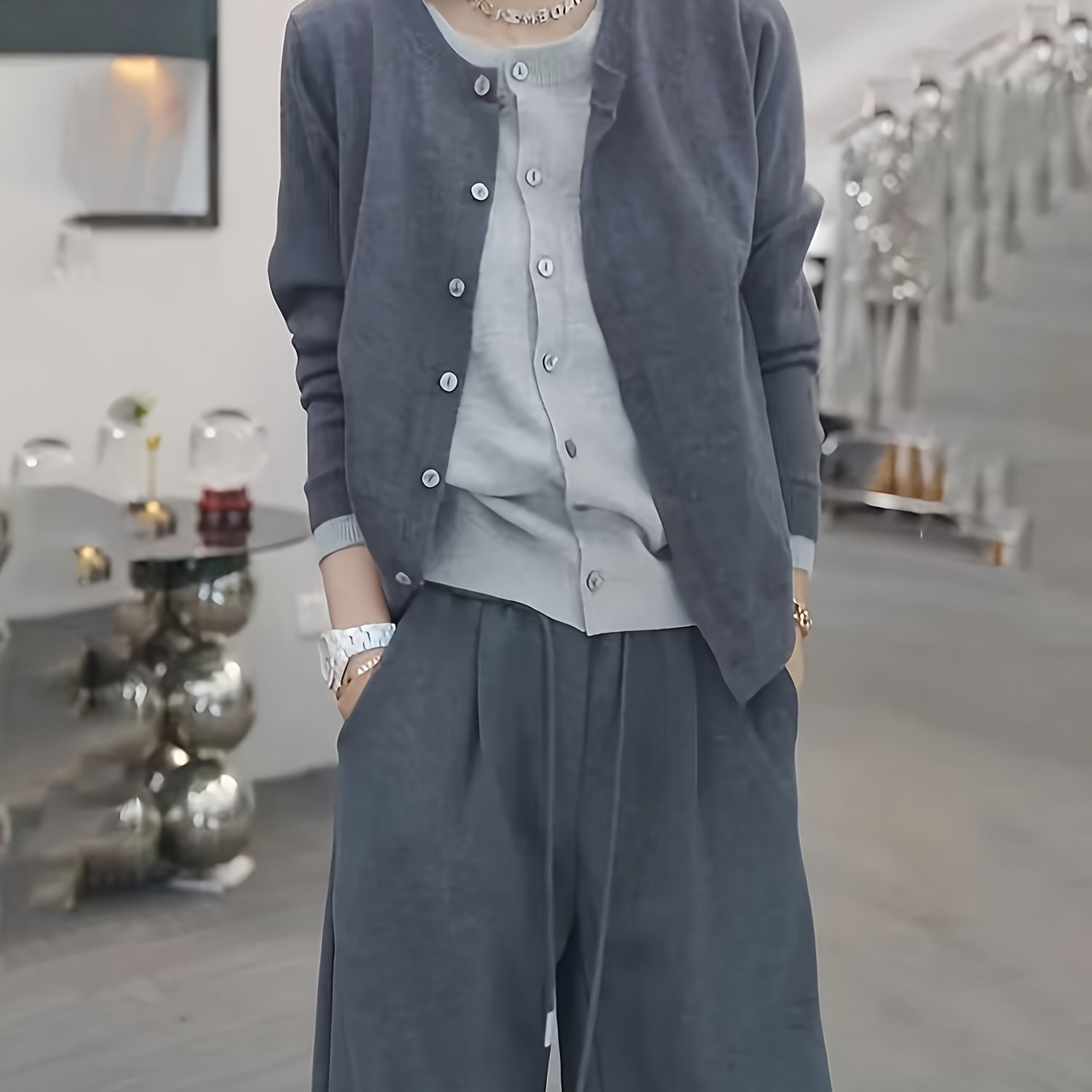 Plus Size Women's Color Block Faux Two-Piece Oversized Cardigan