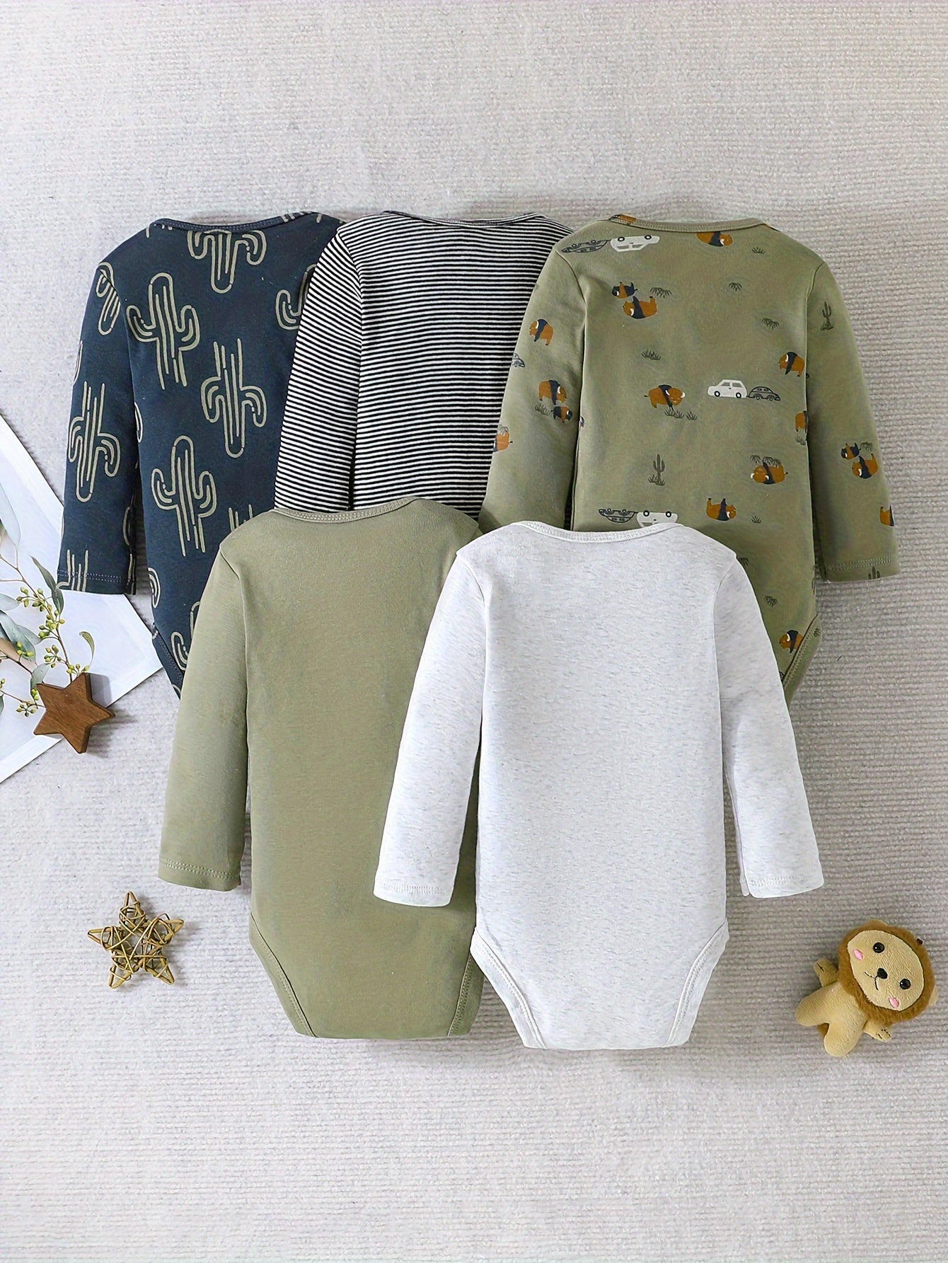 Baby Boys Cotton Bodysuits 5-Pack Long Sleeve All-Season Casual