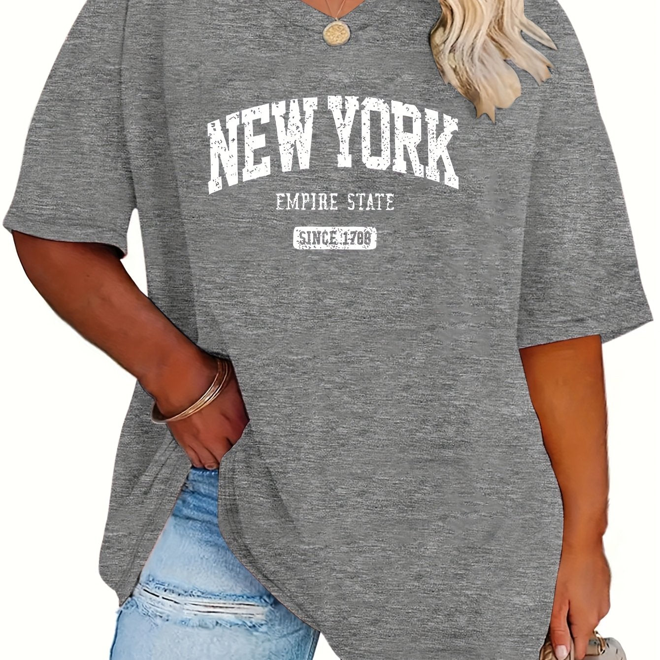 Plus Size Women's V-Neck T-Shirt Loose Off-Shoulder Casual Top