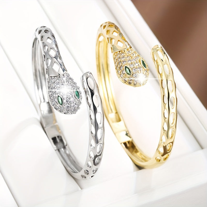 Women’s Copper Cuff Bracelet with Hollow Snake Design and Synthetic Zirconia