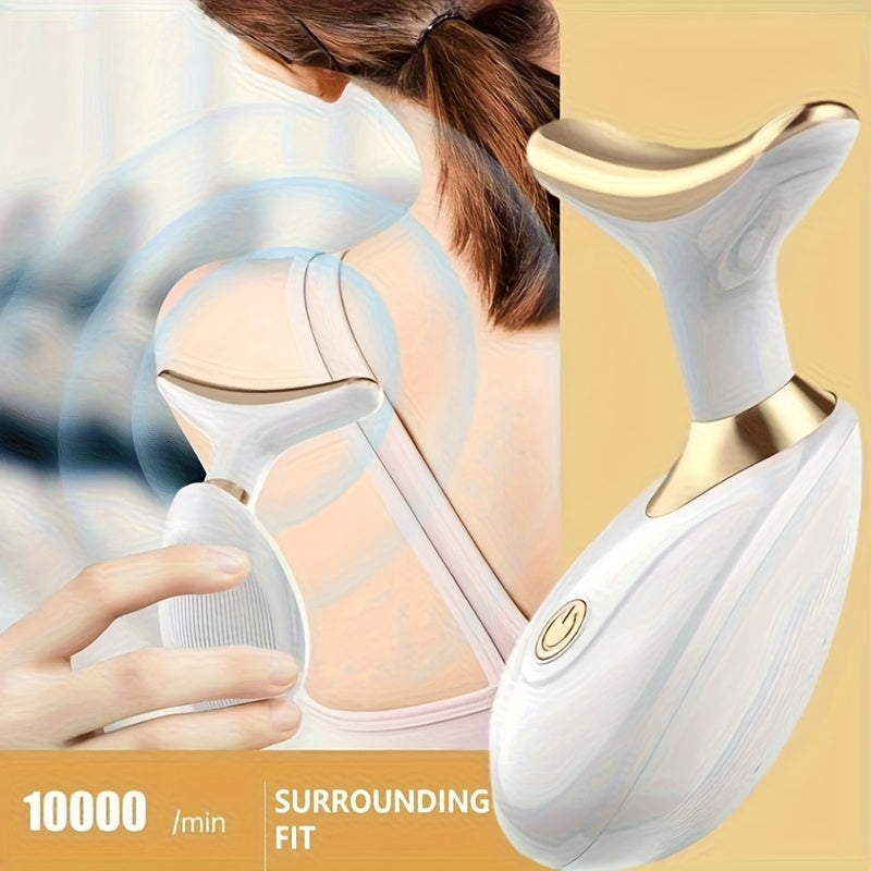 Electric Face and Neck Massager Roller for Women Compact White Textured Surface with Gold Accents