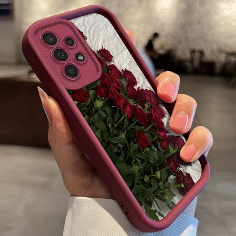 Red Rose Pattern Silicone Phone Case for Samsung Galaxy Models