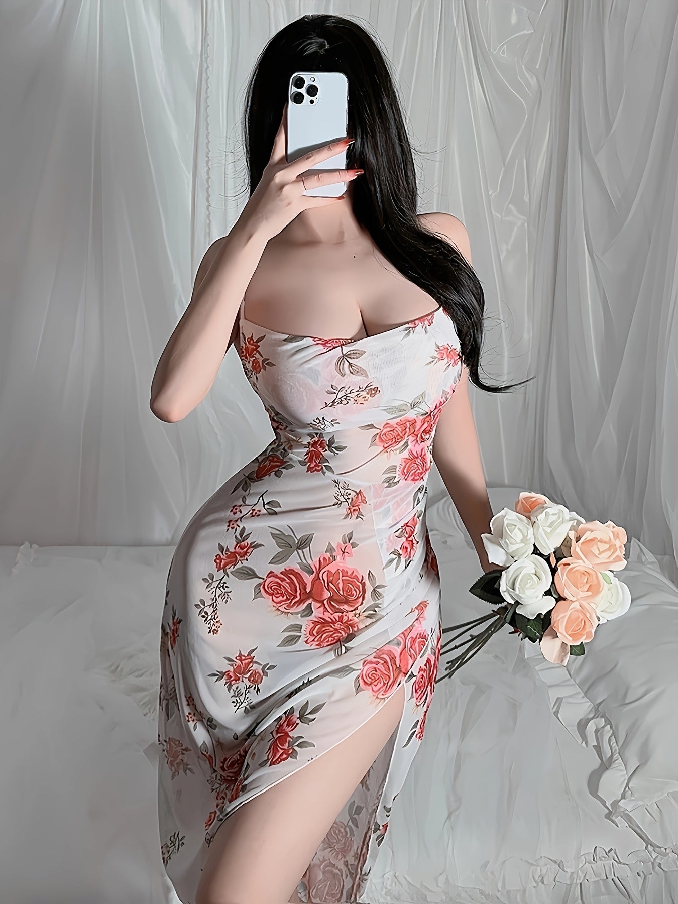 Women's Backless Dress with Criss-Cross Straps and Diagonal Slit