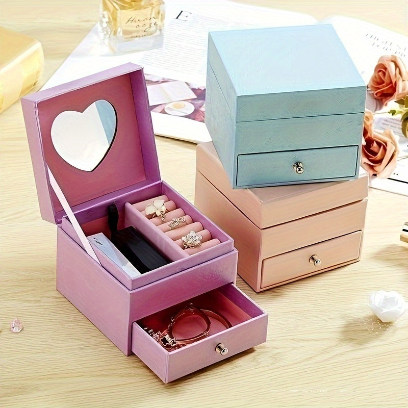 Jewelry Storage Box for Women with Drawer for Rings Earrings and Necklaces