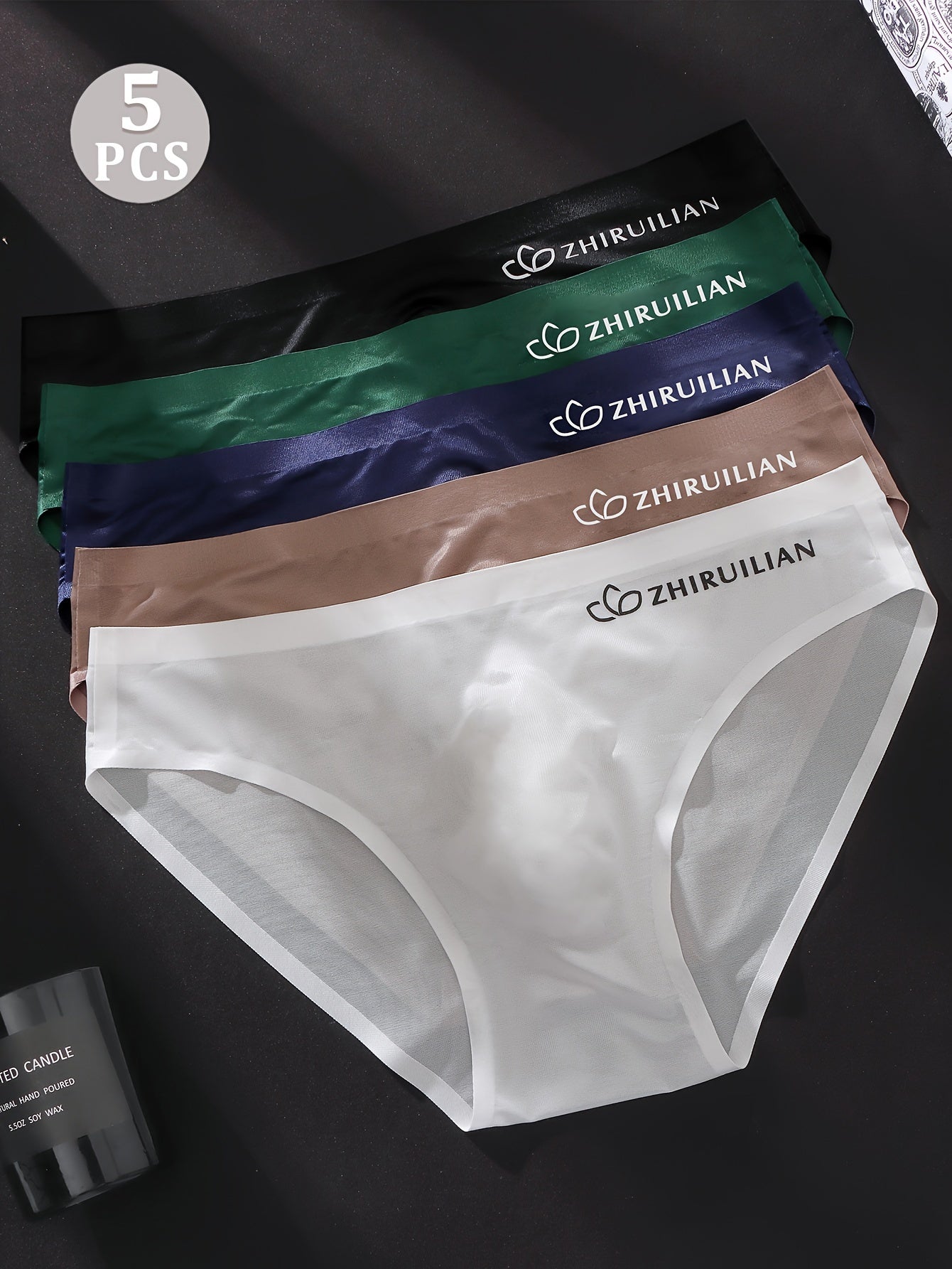 Men's Seamless Breathable Nylon Spandex Briefs with Letter Print 5 Pack