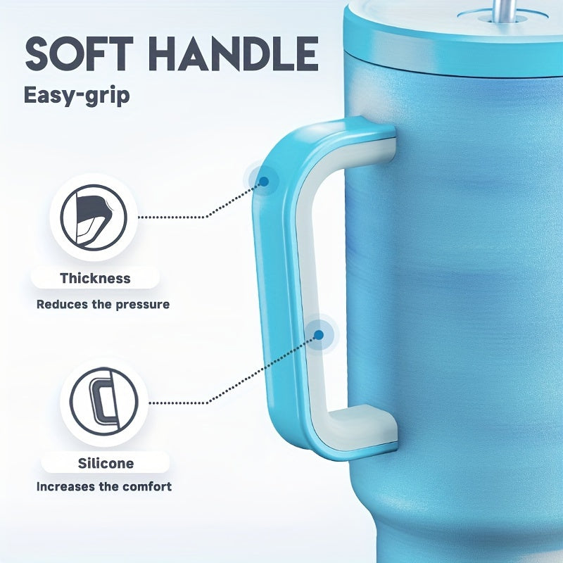 Vaso aislado de acero inoxidable de 40 oz con tapa, pajilla, asa y a prueba de fugas