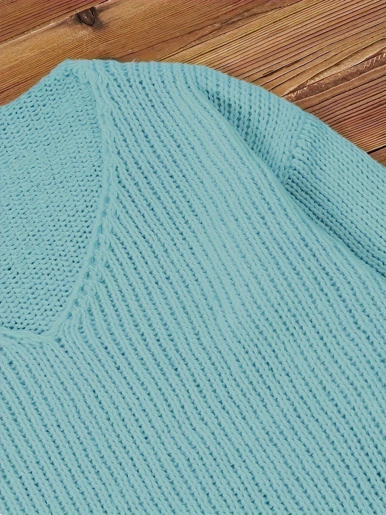 Plus Size Women's V-Neck Ribbed Sweater Light Blue Cozy Fall Winter Pullover