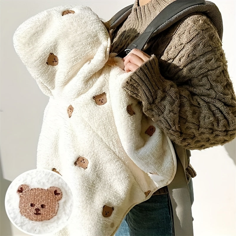 Children's Hooded Cape with Coral Velvet Outer and Linen Inner Windproof Warmth