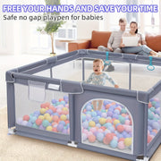 Baby Playpen for Toddlers with Mesh Non-Toxic Plastic Slip-Resistant Base and Storage Caddy