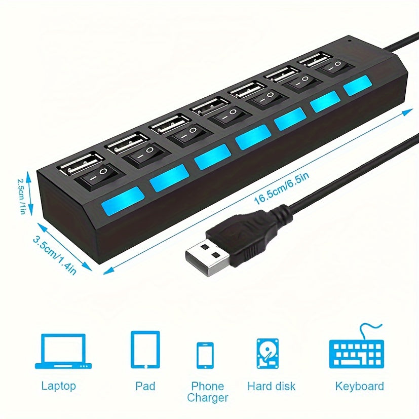 High-Speed USB 2.0 Hub 4/7 Ports with Power Adapter and 30cm Cable Black or White