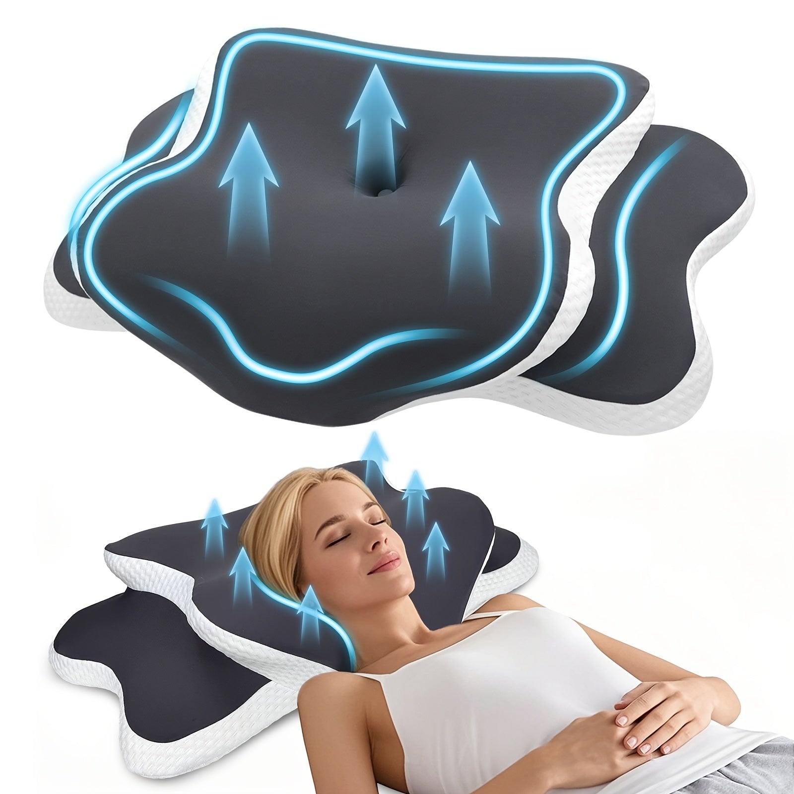 Memory Foam Cervical Pillow with Cooling Cover for Back Sleepers