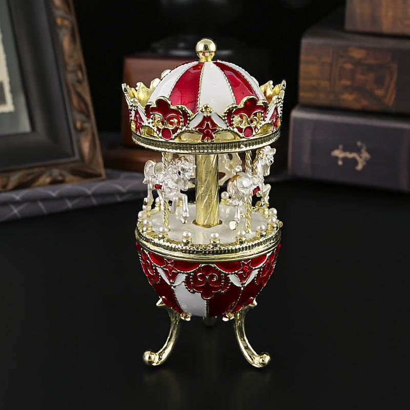 Carousel Jewelry Box for Women and Girls Metal Painted Storage Organizer