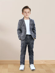 Boys Plaid Suit Set for Spring Fall Formal Events Over 3 Years Old Polyester Blend Korean Style