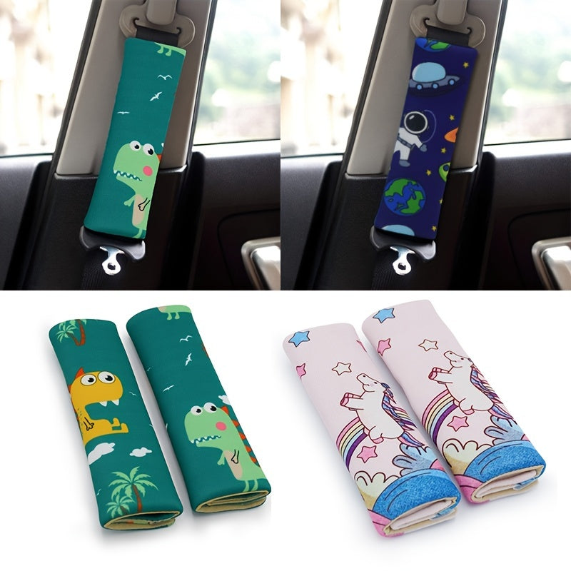 Set of 2 Dinosaur Car Seat Belt Covers Soft Shoulder Pads for Kids Safety and Comfort