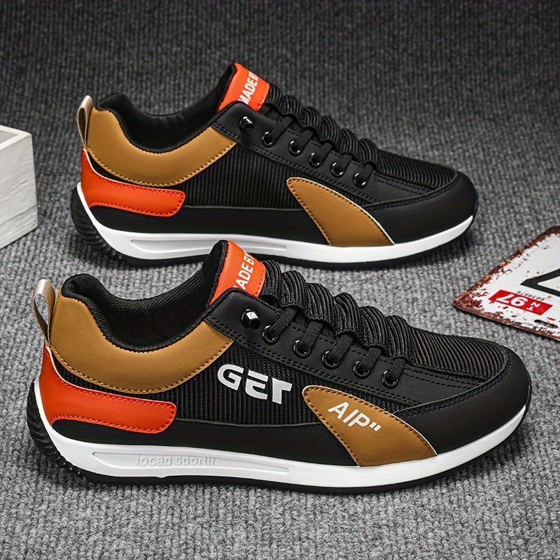 Men's Solid Color Casual Sneakers with Non-Slip Sole and Lace-Up Closure