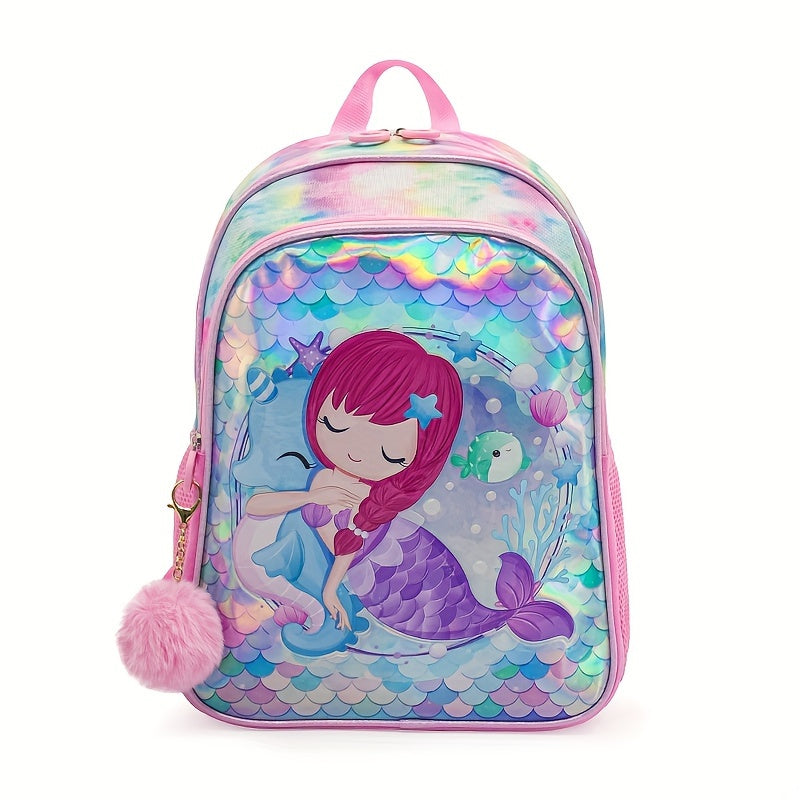 Mermaid Themed School Bag Set for Girls 16 Inch Backpack Lunch Bag Pen Case
