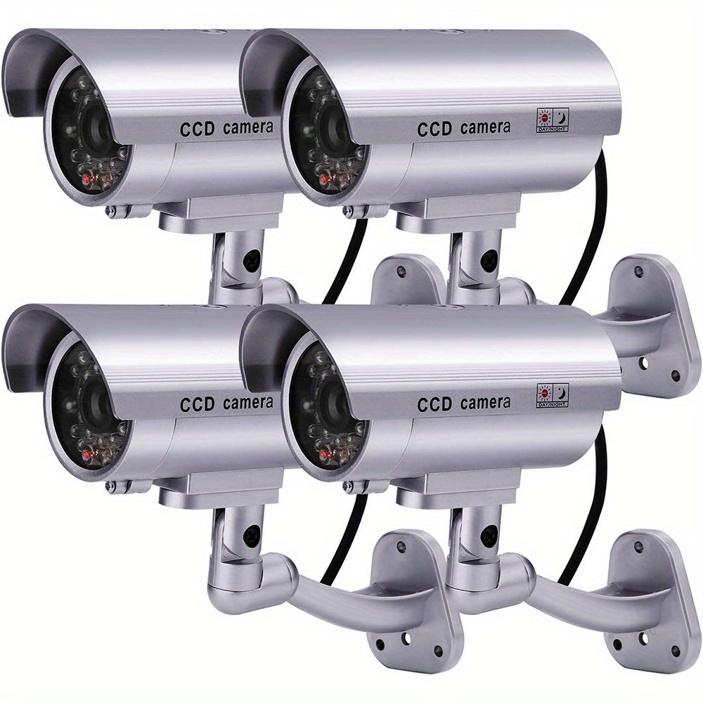 2-Pack Dummy Security Cameras Outdoor Indoor Fake CCTV with LED Lights and Warning Stickers