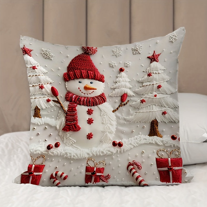 Christmas Snowman and Tree Throw Pillow Cover Polyester Zipper Machine Washable