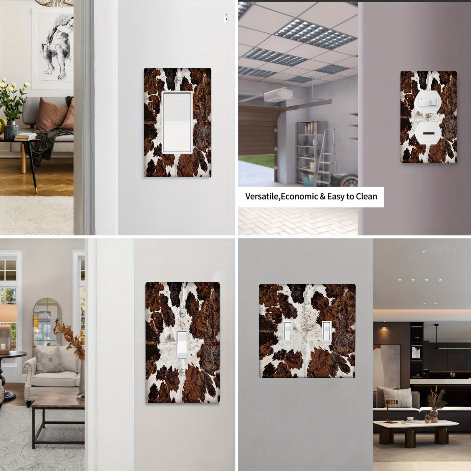 Cowhide Pattern Wall Plate for Indoor Outdoor Use Fits 1-2 Sockets in Bedroom Kitchen Bathroom