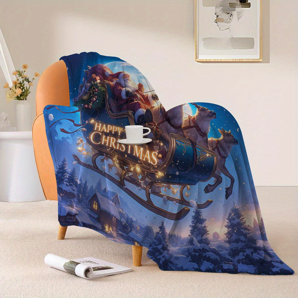 Christmas Santa Sleigh Print Flannel Fleece Throw Blanket All-Season Hypoallergenic for Travel Camping Napping