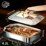 Large Heavy-Duty Stainless Steel Baking Pan with Lid for Desserts Bread Seafood Oven Safe