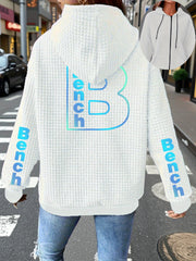 Plus Size Womens Lightweight Hooded Casual Jacket White Blue Letters