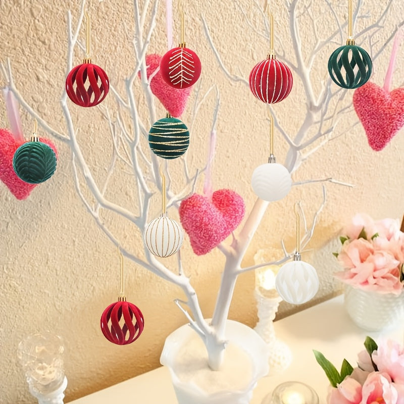 Valentine's Day Plush Ball Ornaments Red White Green Holiday Decorations