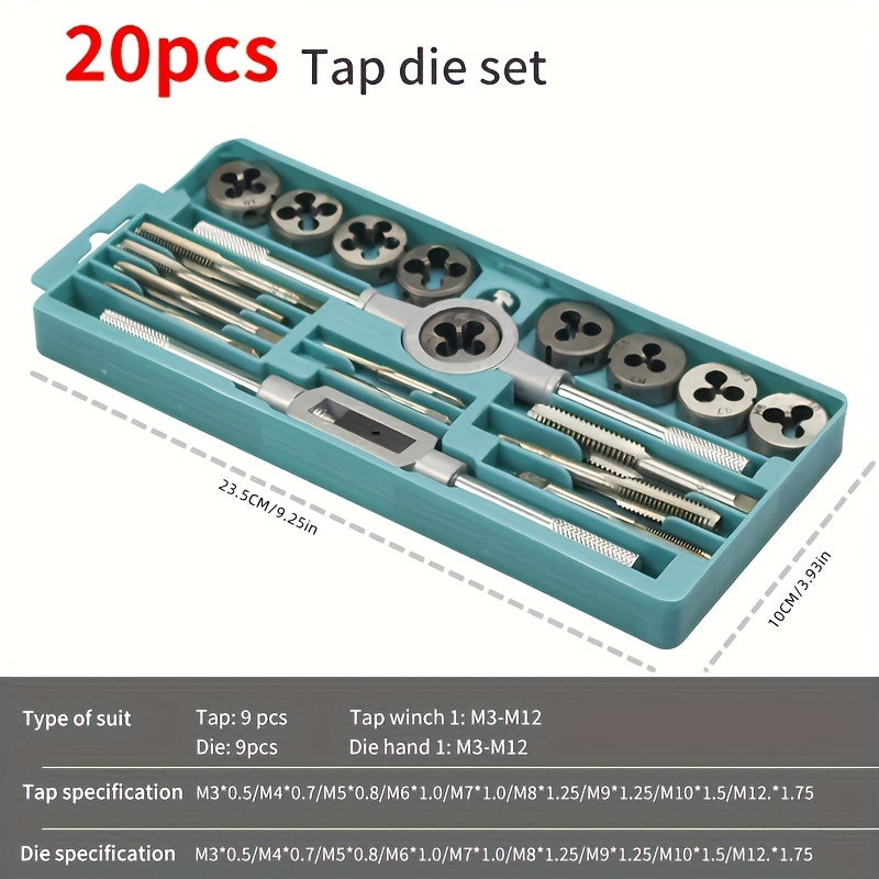 Hand Tap and Die Set 12/20/40 Pieces for M3-M12 Screw Threads