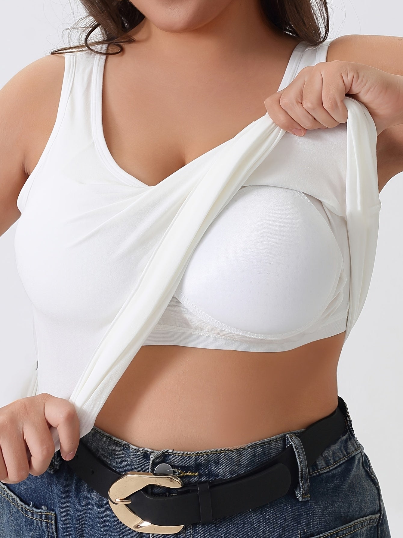 Women's Plus-Size Tank Tops Set with Built-In Bras Breathable Shaping