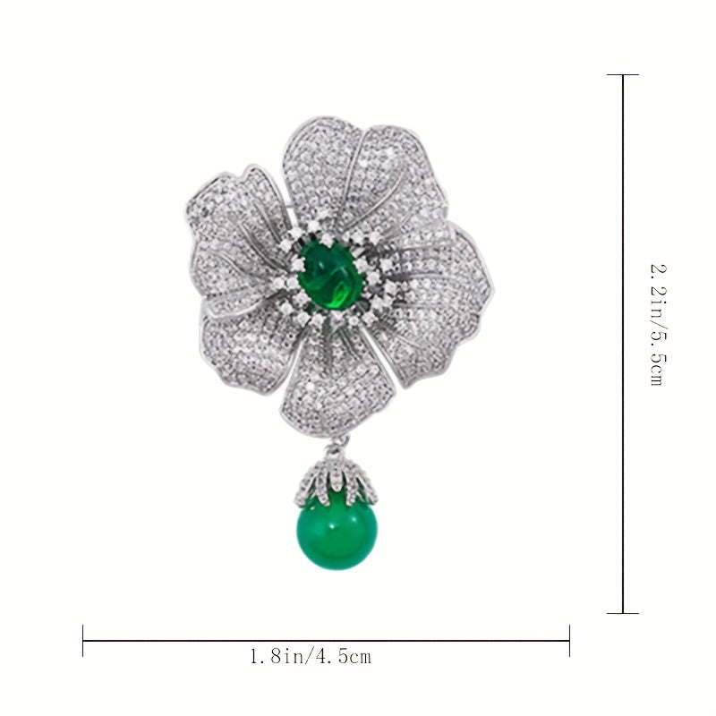 Green Cubic Zirconia Brooch for Women Elegant Full Drill Jewelry Gift