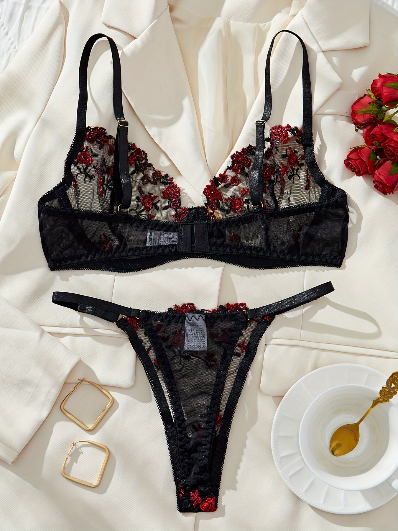 Women's Lingerie Set with Thin Shoulder Straps Bra and Panty Sexy Underwear