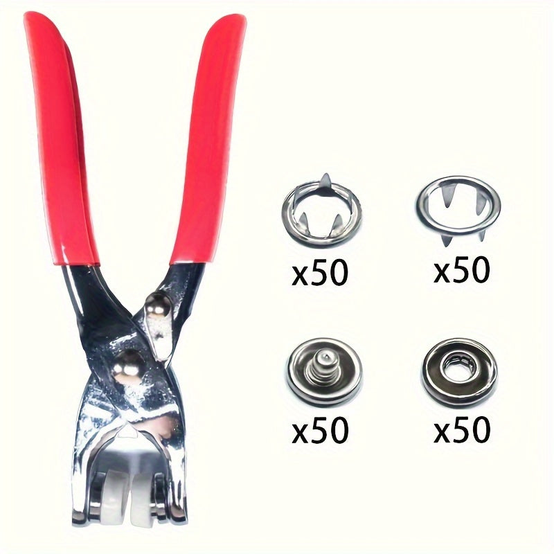 Set of 200 or 400 Silver Gray Press Buttons and Pliers for DIY Leather and Clothing Projects