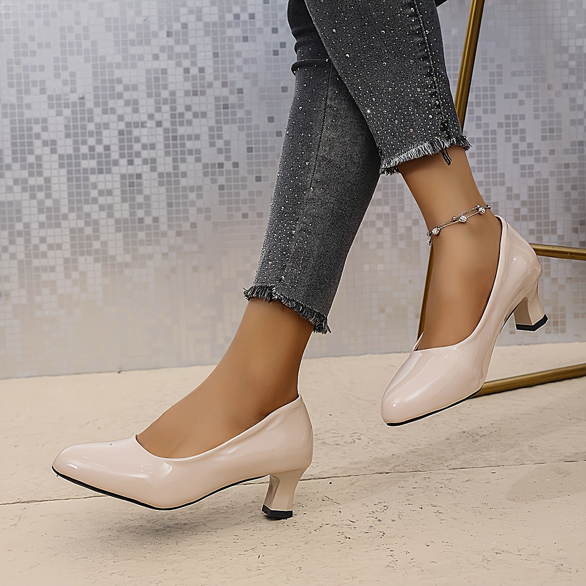 Women High Heel Pumps Solid Color Round Toe Office Dress Shoes