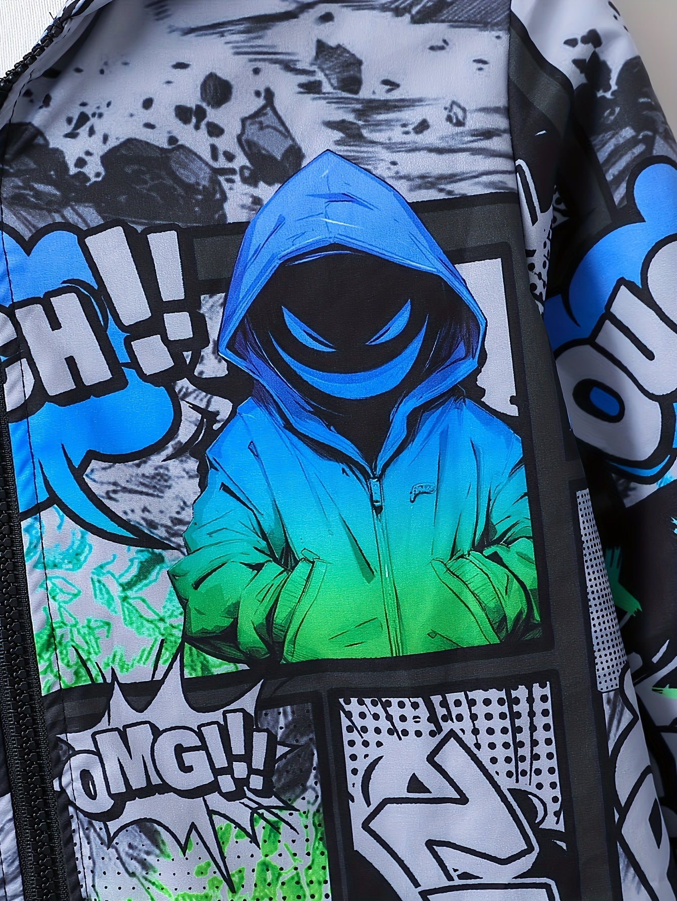 Boys Hoodie with Comic Style Print and Graffiti Design for Fall Winter
