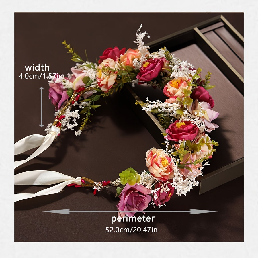 Colorful Polyester Rose Crown Headband for Bridal Parties and Special Occasions