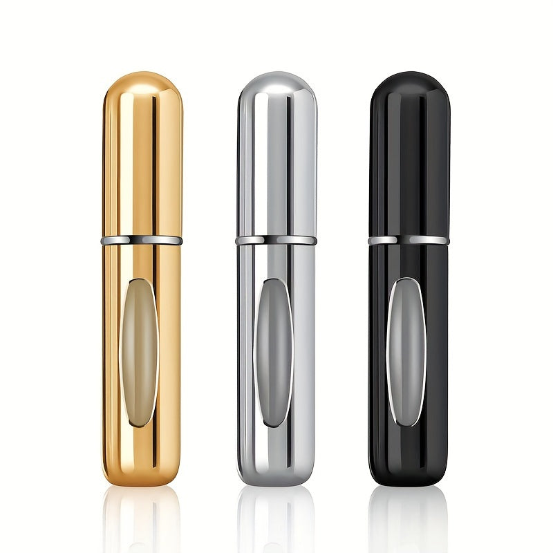 Set de 3 atomizadores de perfume de aluminio recargables mini, 5 ml, portátiles y recargables para viajes