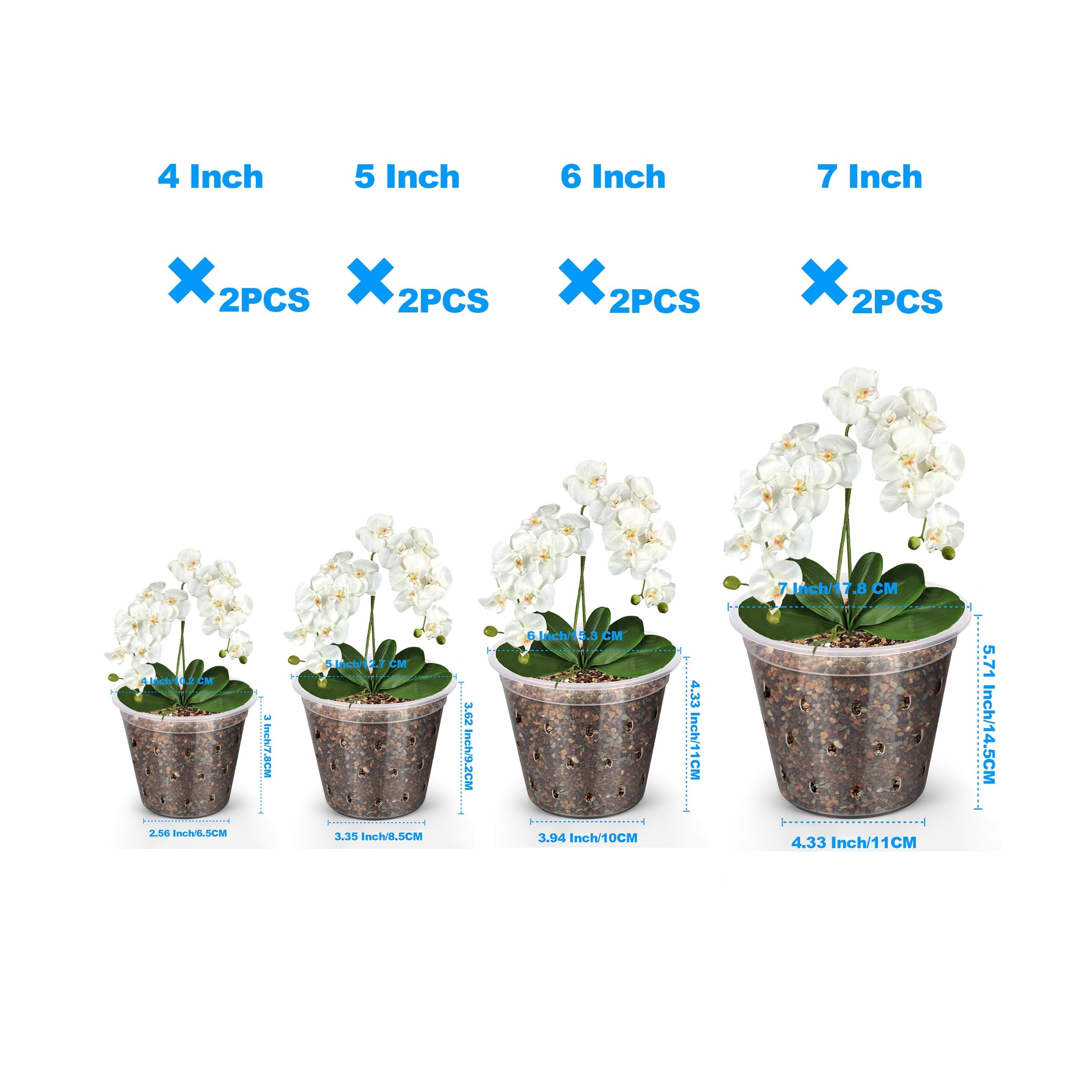 Set of 8 Transparent Plastic Seedling Pots with Drainage Holes in Various Sizes for Indoor and Outdoor Gardening