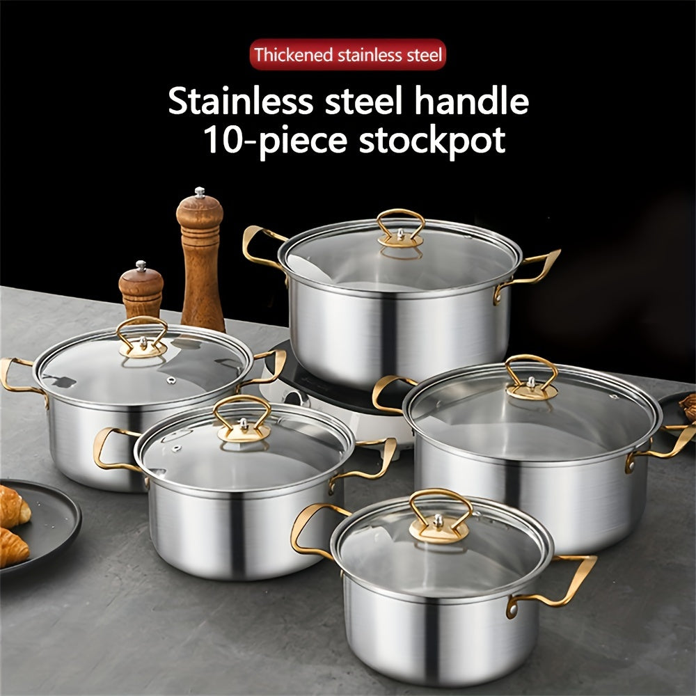 Set of Cooking Pots with Glass Lids and Wire Handles