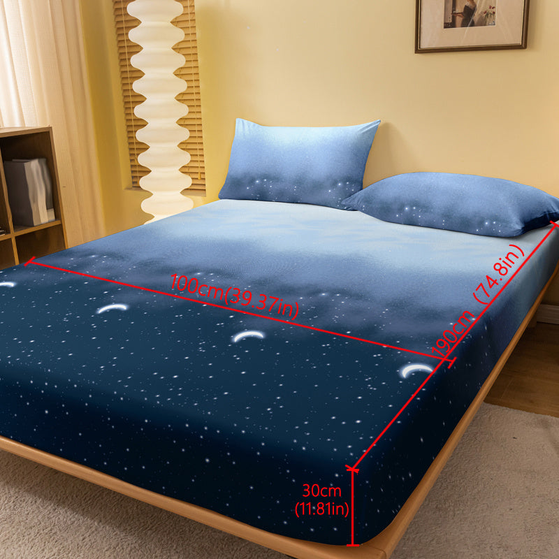 Starry Night Brushed Fitted Sheet Polyester Deep Pocket Bed Sheet for Bedroom and Guest Room