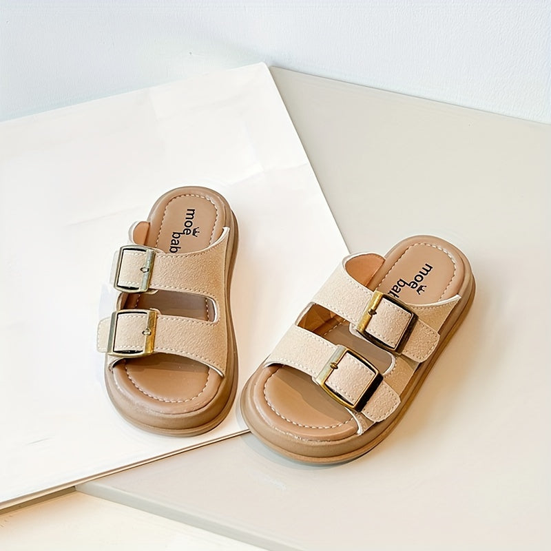 Girls Summer Open-Toe Slippers Lightweight Breathable PU Casual Indoor Outdoor