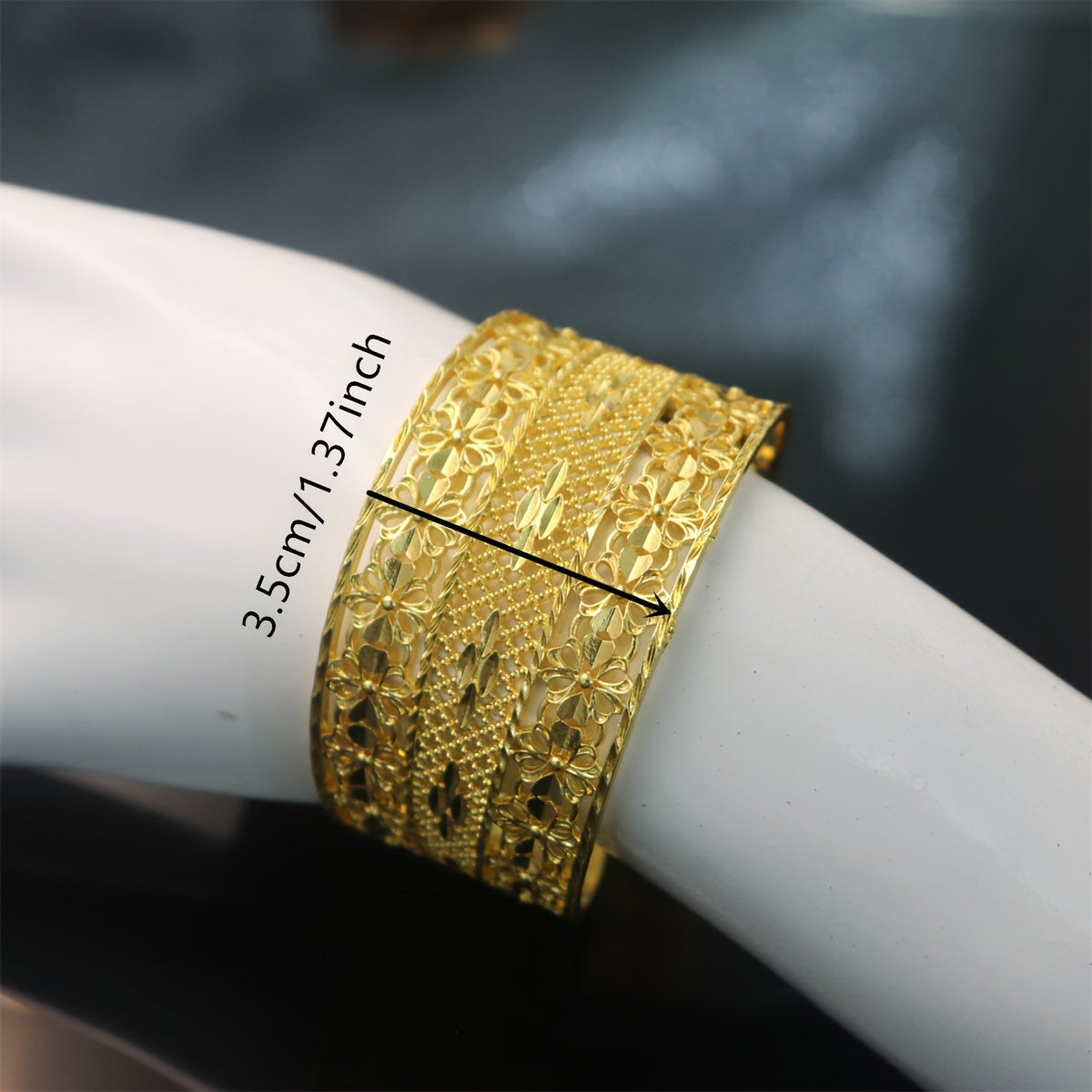 Gold Flower Bangle Bracelet with Rhinestones for Formal Events