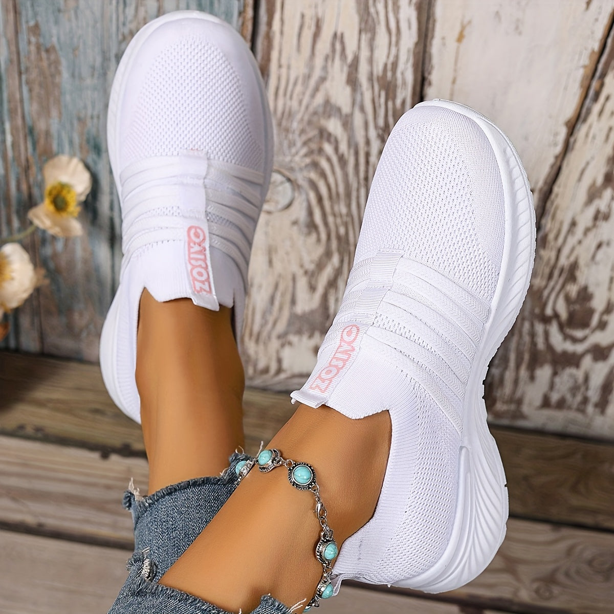 Women's Slip-On Sneakers White Black Casual Summer Shoes