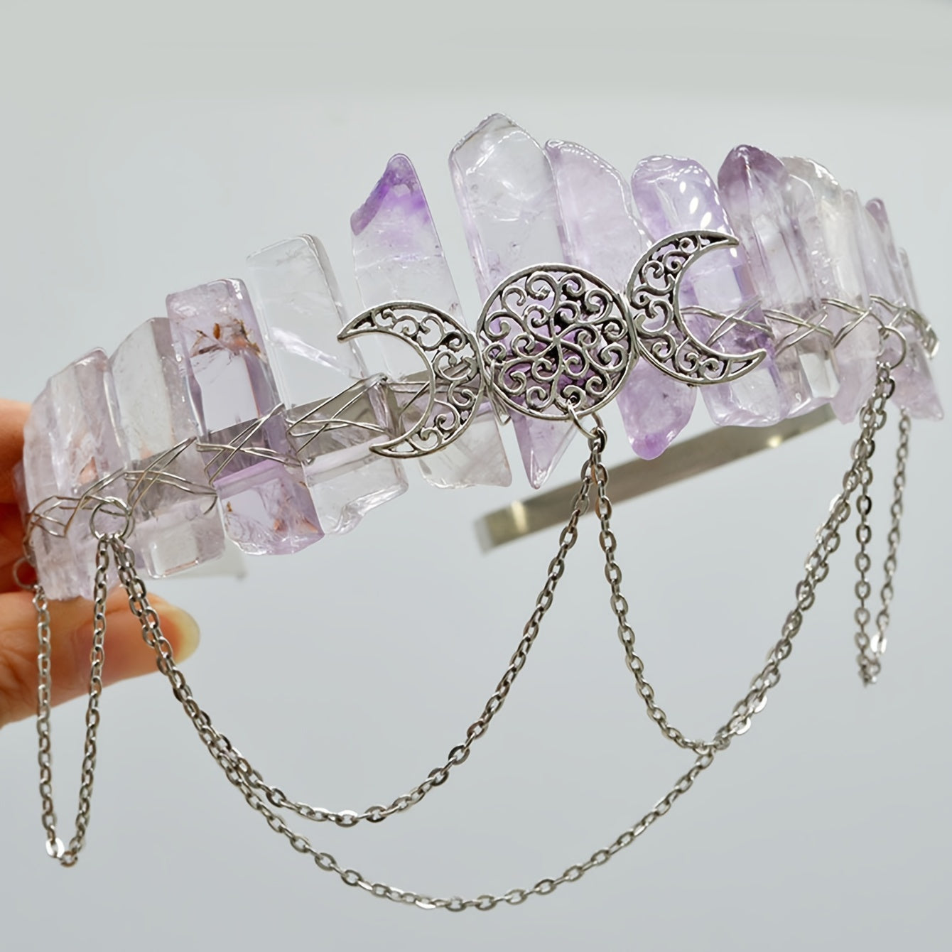 Crystal Quartz Crown Headband for Boho Weddings Festivals and Photoshoots