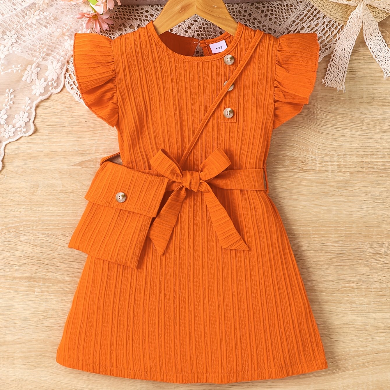 Girls Summer Dress Set with Matching Bag Outdoor Sports Flying Sleeves Toddler