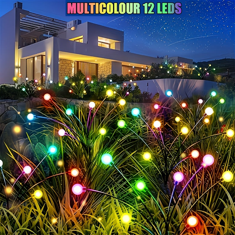 Solar Garden Lights 12 LED Solar Firefly Outdoor Decorative Waterproof Pathway Lawn Yard Patio Warm Multicolor