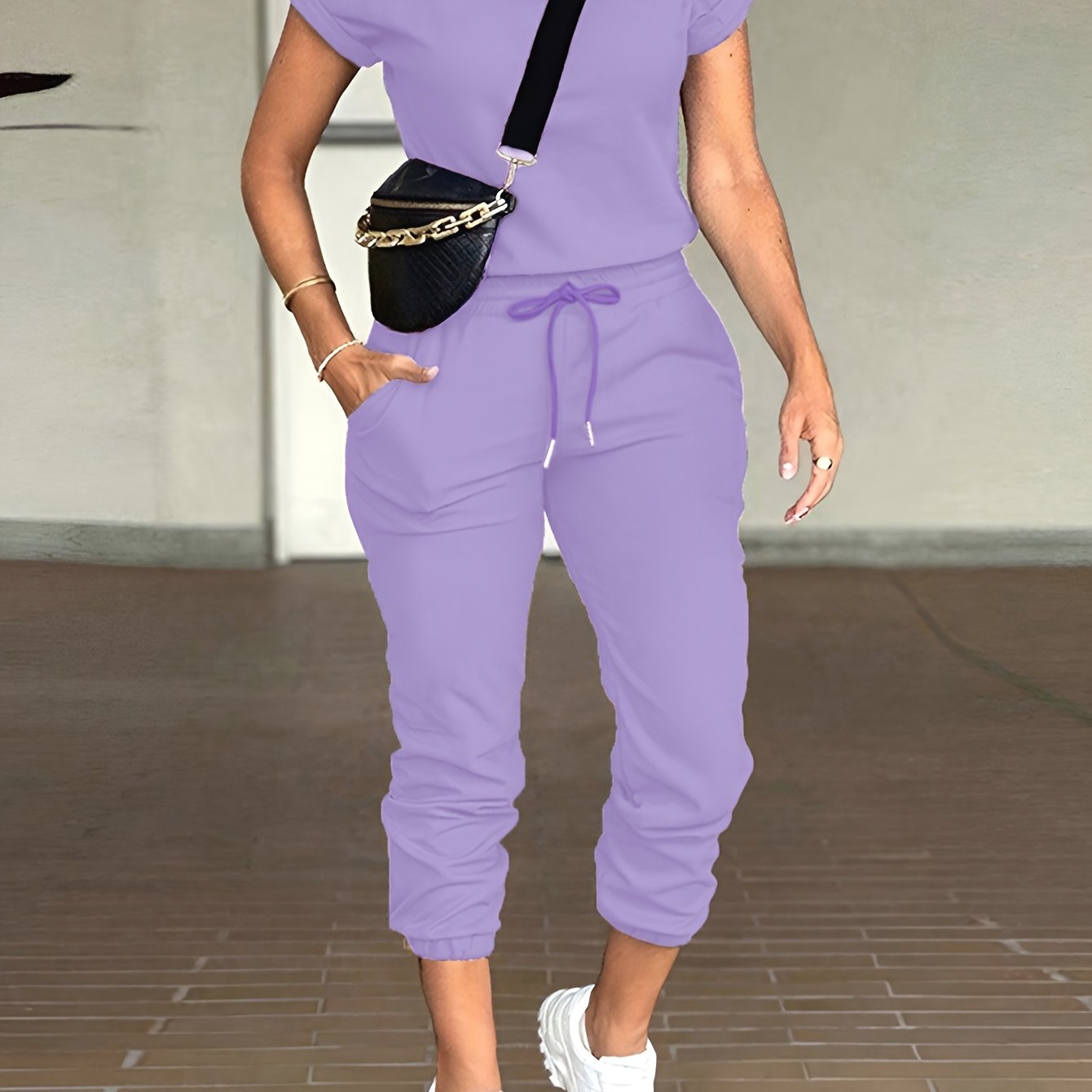 Women's Casual Autumn Slim Fit Round Neck Top and Work Pants Set